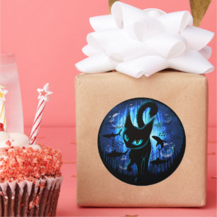 Sticker Rond Aquaticat - Chat surréaliste en Imaginaire profond