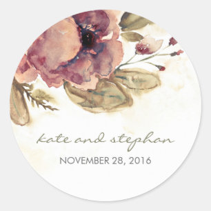 Sticker Rond Aquolore Floral Vintage Wedding