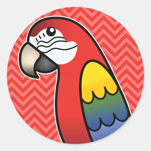 Sticker Rond Ara perroquet oiseau Macaw cartoon écarlate (Devant)