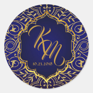 Sticker Rond Arabian Nights Bollywood Monogram Mariage Étiquett