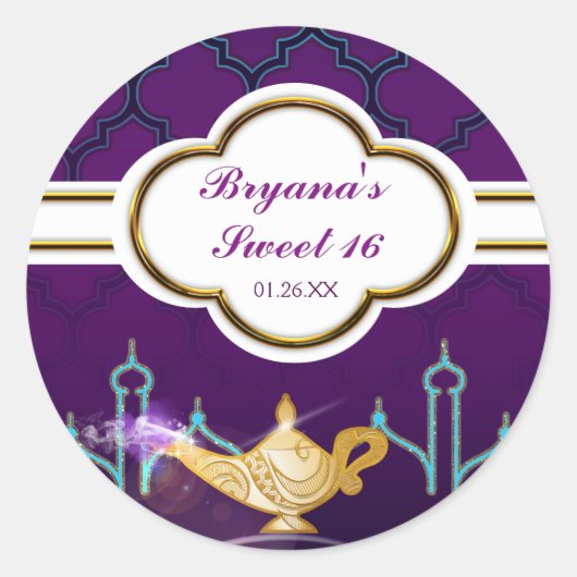 Sticker Rond Arabian Nights Gold Magic Lamp Party (Devant)