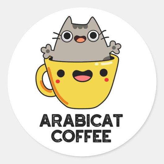 Sticker Rond Arabicat Coffee Amusant Arabica Cat Pun (Devant)