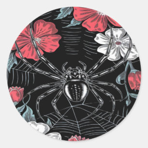 Sticker Rond Araignée romantique foncée Floral