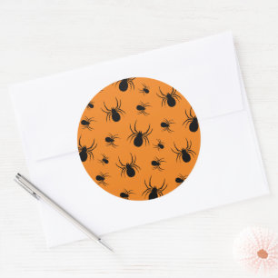Sticker Rond Araignées Halloween motif noir et orange