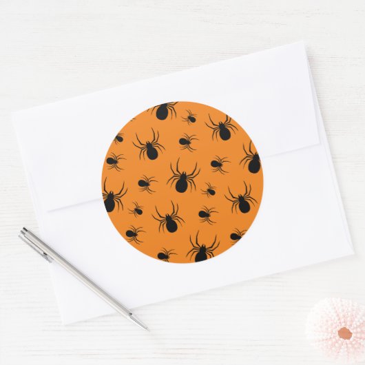 Sticker Rond Araignées Halloween motif noir et orange (Enveloppe)
