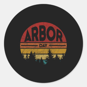 Sticker Rond Arbor Day Plantes Arbres Jour des terres Retro Nat