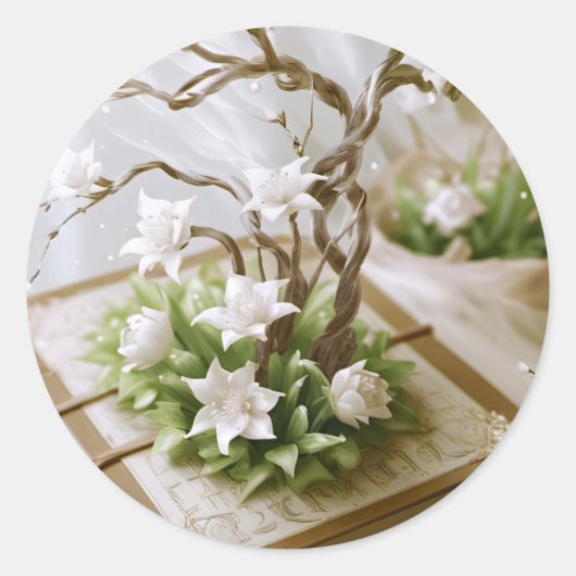 Sticker Rond Arbre à fleurs qui pousse à partir d'un livre (Devant)