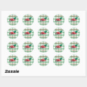 Sticker Rond Arbre à pin rouge Joyeux Noël En vichy vert (Feuille)