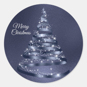 Sticker Rond Arbre à ruban bleu brillant de Noël