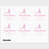 Sticker Rond Arbre à ruban rose Joyeux Noël Script (Feuille)