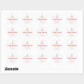 Sticker Rond Arbre à ruban rouge Joyeux Noël Script (Feuille)