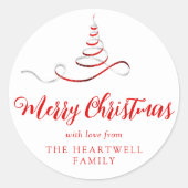 Sticker Rond Arbre à ruban rouge Joyeux Noël Script (Devant)