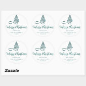 Sticker Rond Arbre à ruban sarcelle Joyeux Noël Script (Feuille)