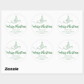 Sticker Rond Arbre à ruban vert Joyeux Noël Script (Feuille)