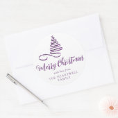 Sticker Rond Arbre à ruban violet Joyeux Noël Script (Enveloppe)