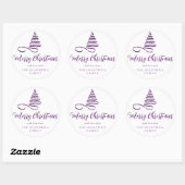 Sticker Rond Arbre à ruban violet Joyeux Noël Script (Feuille)