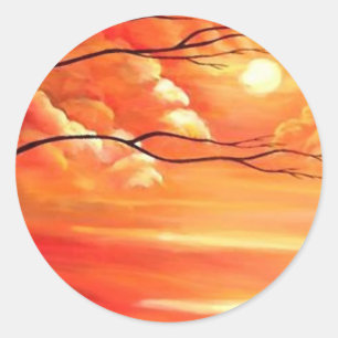 Sticker Rond Arbre Abstrait et coucher de soleil rouge