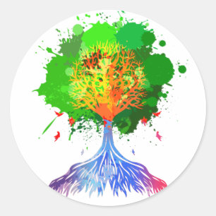 Sticker Rond Arbre arc-en-ciel