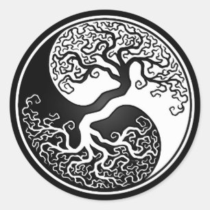Sticker Rond Arbre blanc et noir de la vie Yin Yang