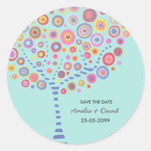 Sticker Rond Arbre circulaire bleu clair Aqua Retro Enregistrer
