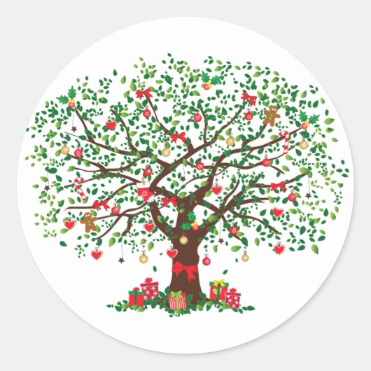 Sticker Rond Arbre de chêne de Noël avec présentoirs (Devant)