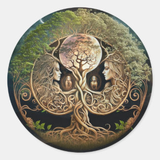 Sticker Rond Arbre de la déesse et de la lune