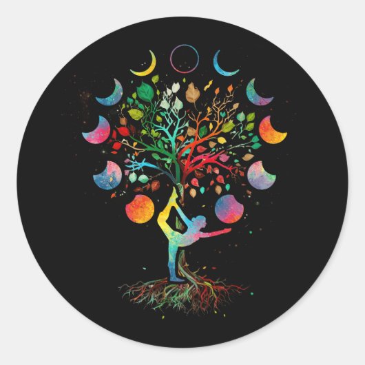 Sticker Rond Arbre De La Méditation De Vie Lunaire Eclipse Mand (Devant)