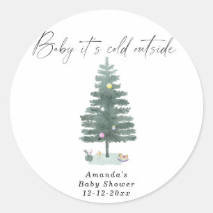 Sticker Rond Arbre de Noël à l'aquarelle pour baby shower