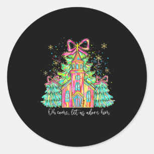 Sticker Rond Arbre de Noël à ruban coquette Jésus Oh Venez Ador