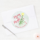 Sticker Rond Arbre de Noël abstrait aquarelle Merry & Bright (Enveloppe)