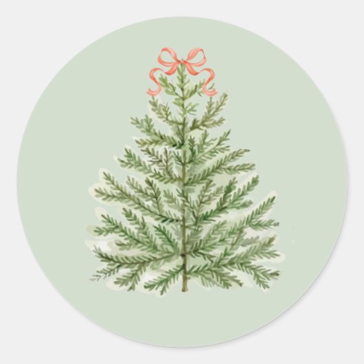 Sticker Rond Arbre de Noël aquarelle avec Bow rouge (Devant)