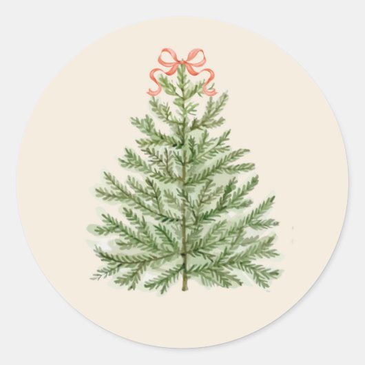 Sticker Rond Arbre de Noël aquarelle avec Bow rouge (Devant)