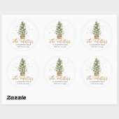 Sticker Rond Arbre de Noël aquarelle étoiles dorées (Feuille)