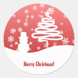 Sticker Rond Arbre de Noël blanc et Snowman