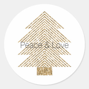 Sticker Rond Arbre de Noël blanc or brillant