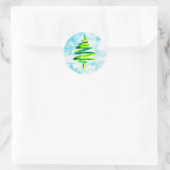 Sticker Rond Arbre de Noël bleu aquarelle Classic Round (Sac)