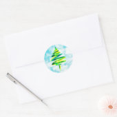 Sticker Rond Arbre de Noël bleu aquarelle Classic Round (Enveloppe)
