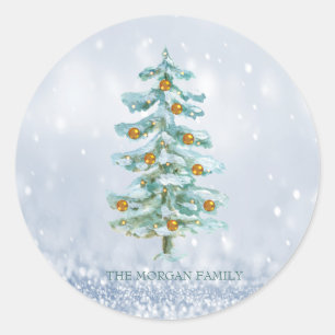 Sticker Rond Arbre de Noël bleu flou