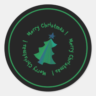 Sticker Rond Arbre de Noël bleu vert moderne en noir