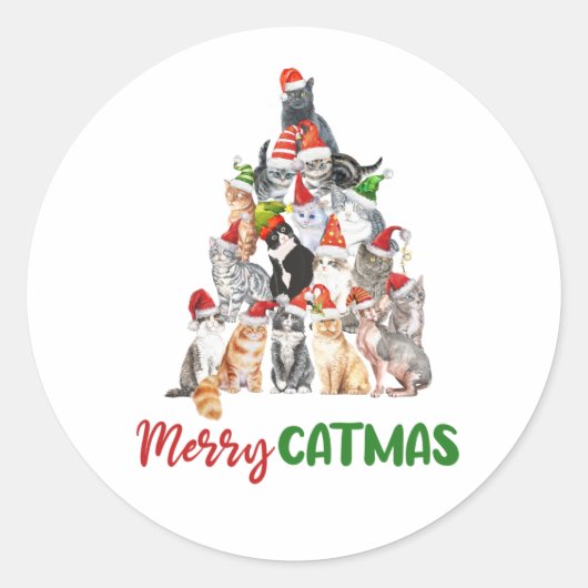 Sticker Rond Arbre de Noël Chat Amoureux de Chat Propriétaire d (Devant)