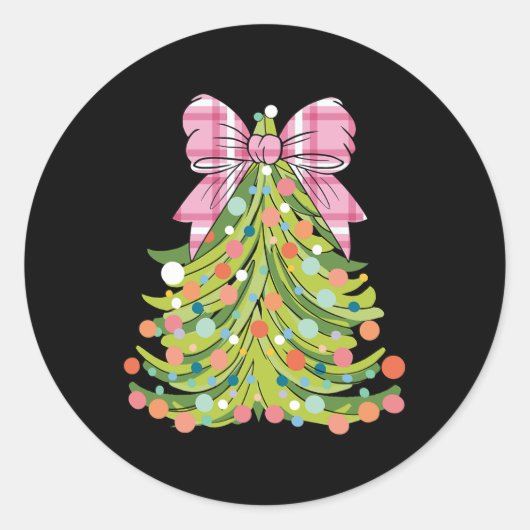 Sticker Rond Arbre de Noël Coquette Bow rose Noël Hommes Fils (Devant)