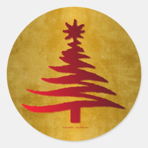Sticker Rond Arbre de Noël crayon rouge sur or