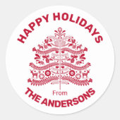 Sticker Rond Arbre de Noël d'art populaire scandinave rouge (Devant)