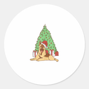 Sticker Rond Arbre de Noël de chien - Noël drôle