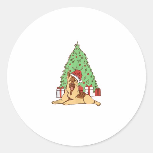 Sticker Rond Arbre de Noël de chien - Noël drôle (Devant)
