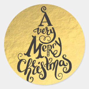 Sticker Rond Arbre de Noël de fête doré à feuilles MERRY CHRIST