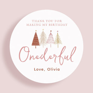 Sticker Rond Arbre de Noël de la fille Onederful Anniversaire M