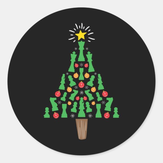 Sticker Rond Arbre de Noël de la pièce d'échecs (Devant)