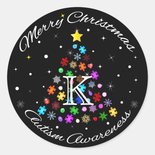 Sticker Rond Arbre de Noël de l'autisme (Devant)