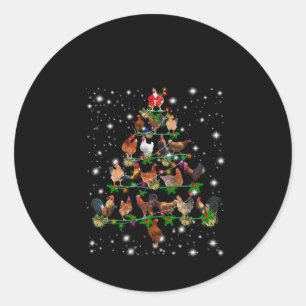 Sticker Rond Arbre De Noël De Poulet Couvert De Lampe De Feu